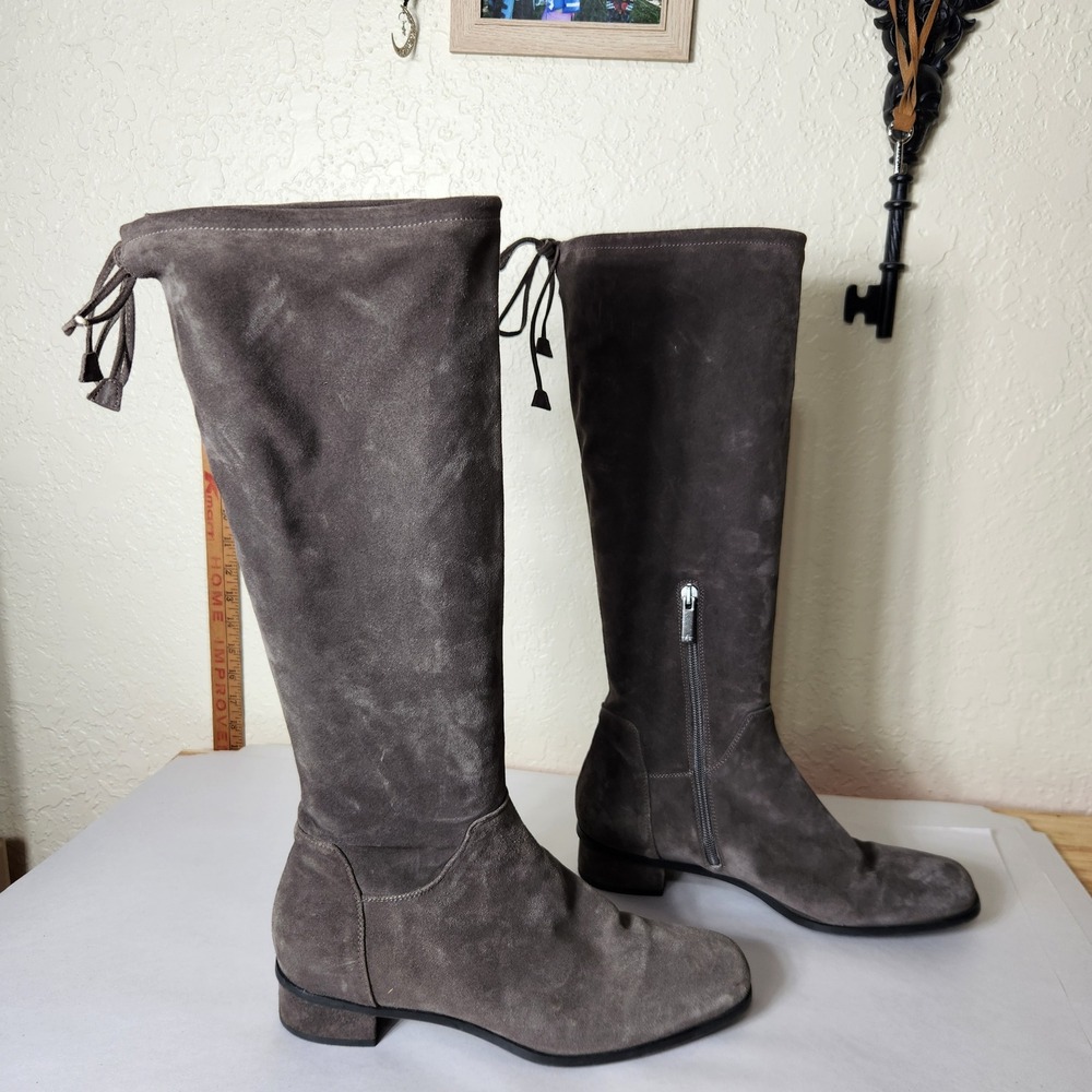 Aquatalia Womens Grey Suede Tall Knee High Boots Square Toe Made in Italy Size 9